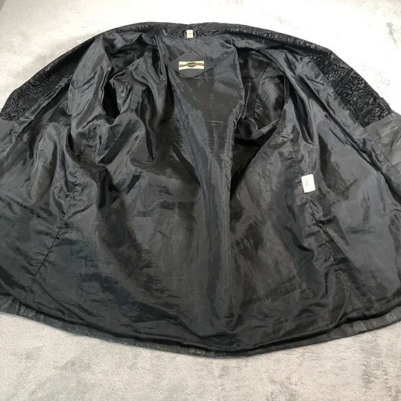 Outbrook Leather Coat Womens Large Black Long Baroque Suede Detail 80s Vintage - Picture 3 of 16